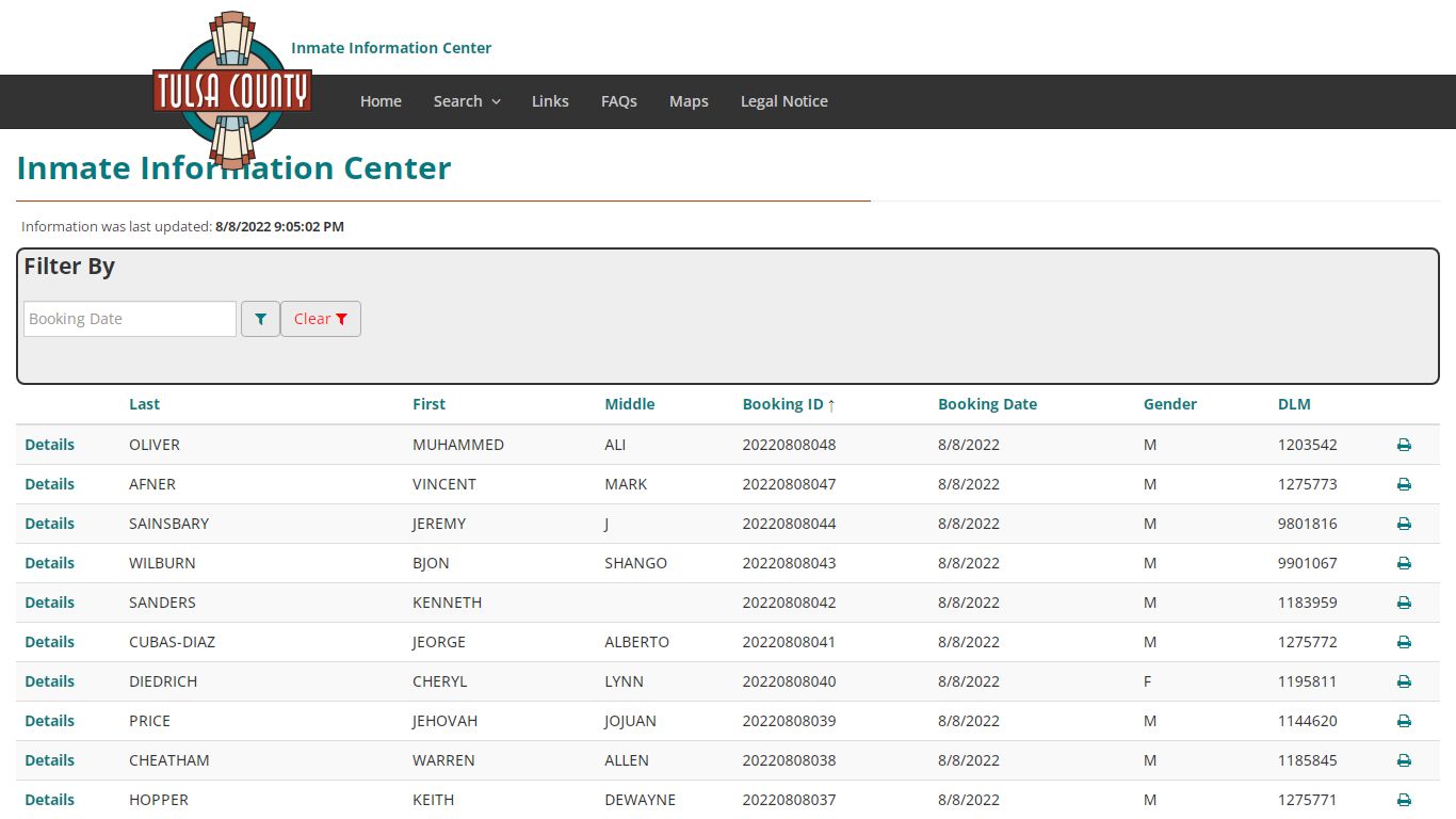 Booking Index - Inmate Information Center