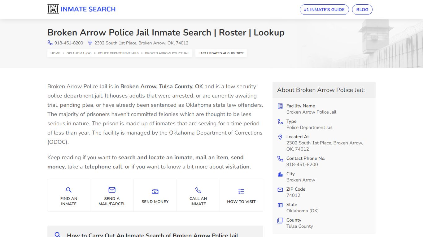 Broken Arrow Police Jail Inmate Search | Roster | Lookup