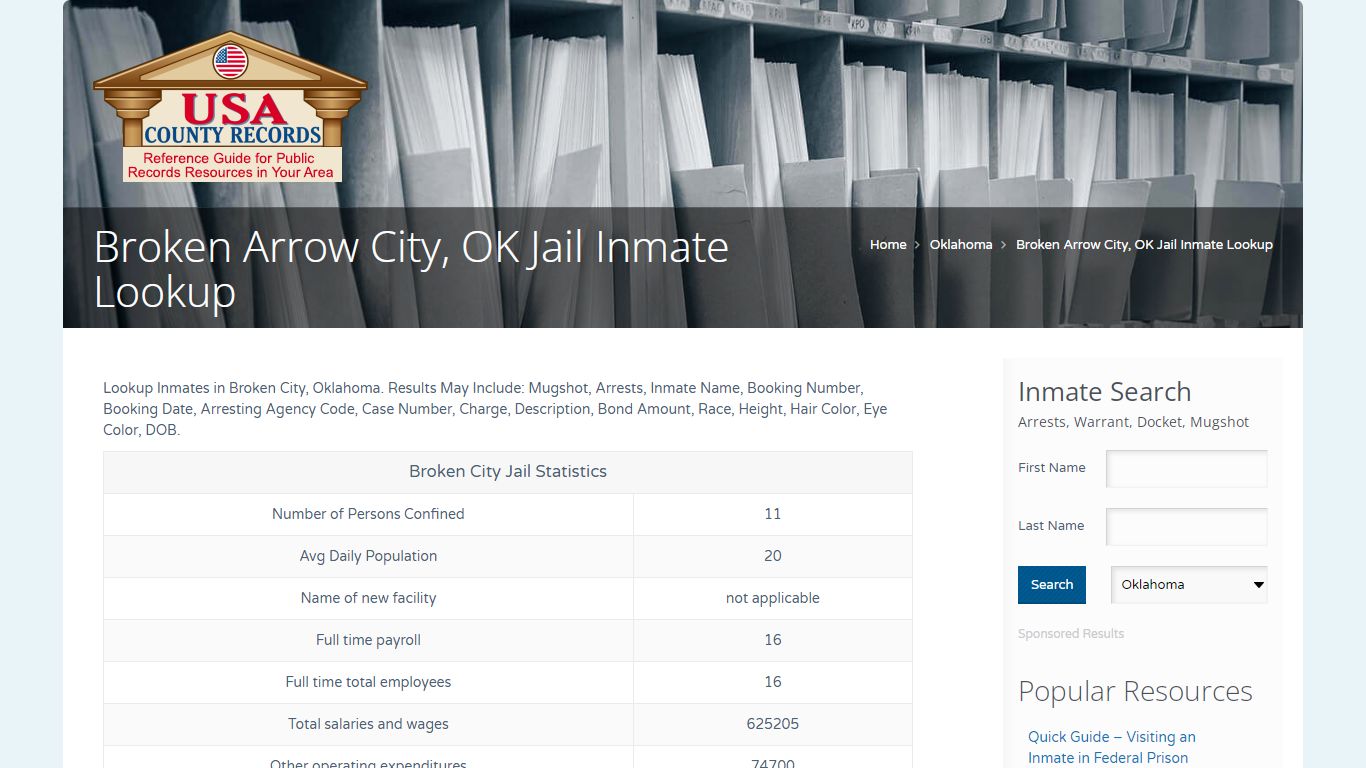 Broken Arrow City, OK Jail Inmate Lookup | Name Search