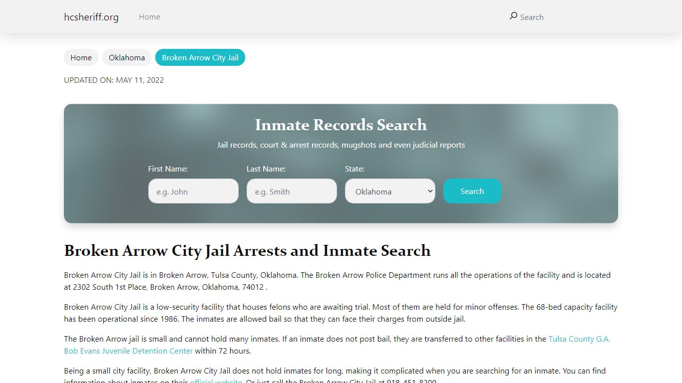 Broken Arrow City Jail Arrests and Inmate Search