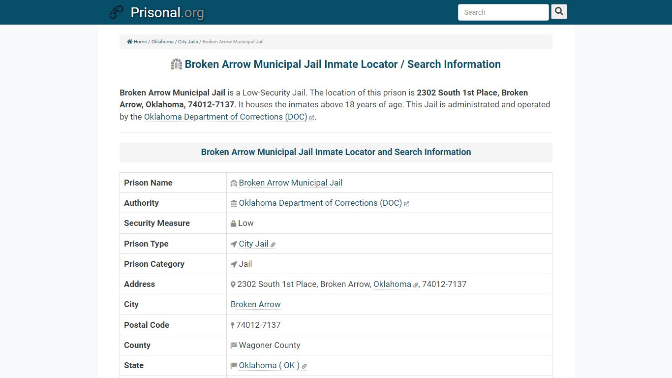 Broken Arrow Municipal Jail-Inmate Locator/Search Info ...